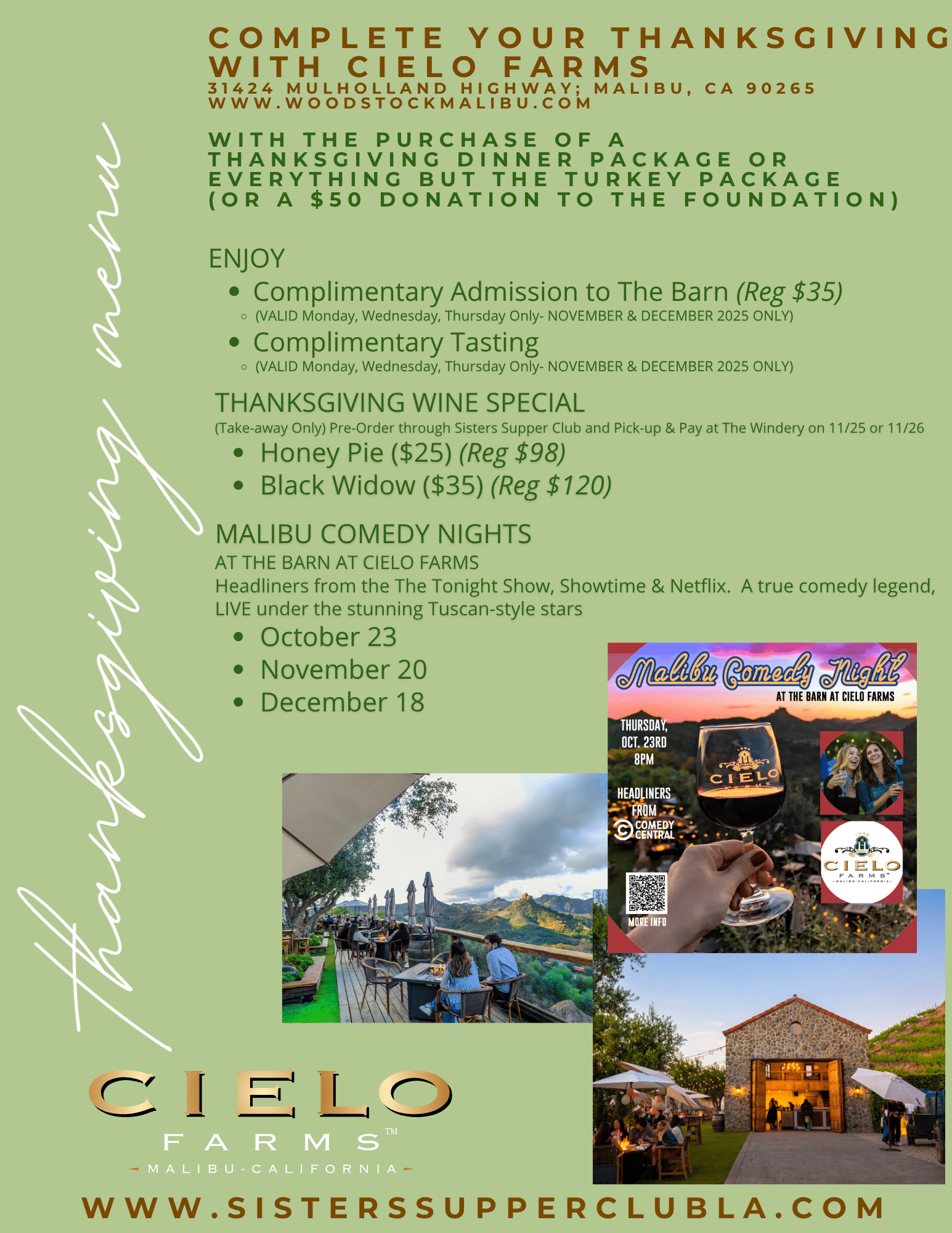 Sisters Supper Club Proudly Supports THE Foundation Together Helping Education For LVUSD donating 10% of each order, located at Cielo Farms